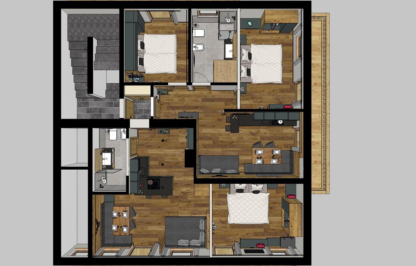 3D Grundriss des Appartments Sonnenuhr