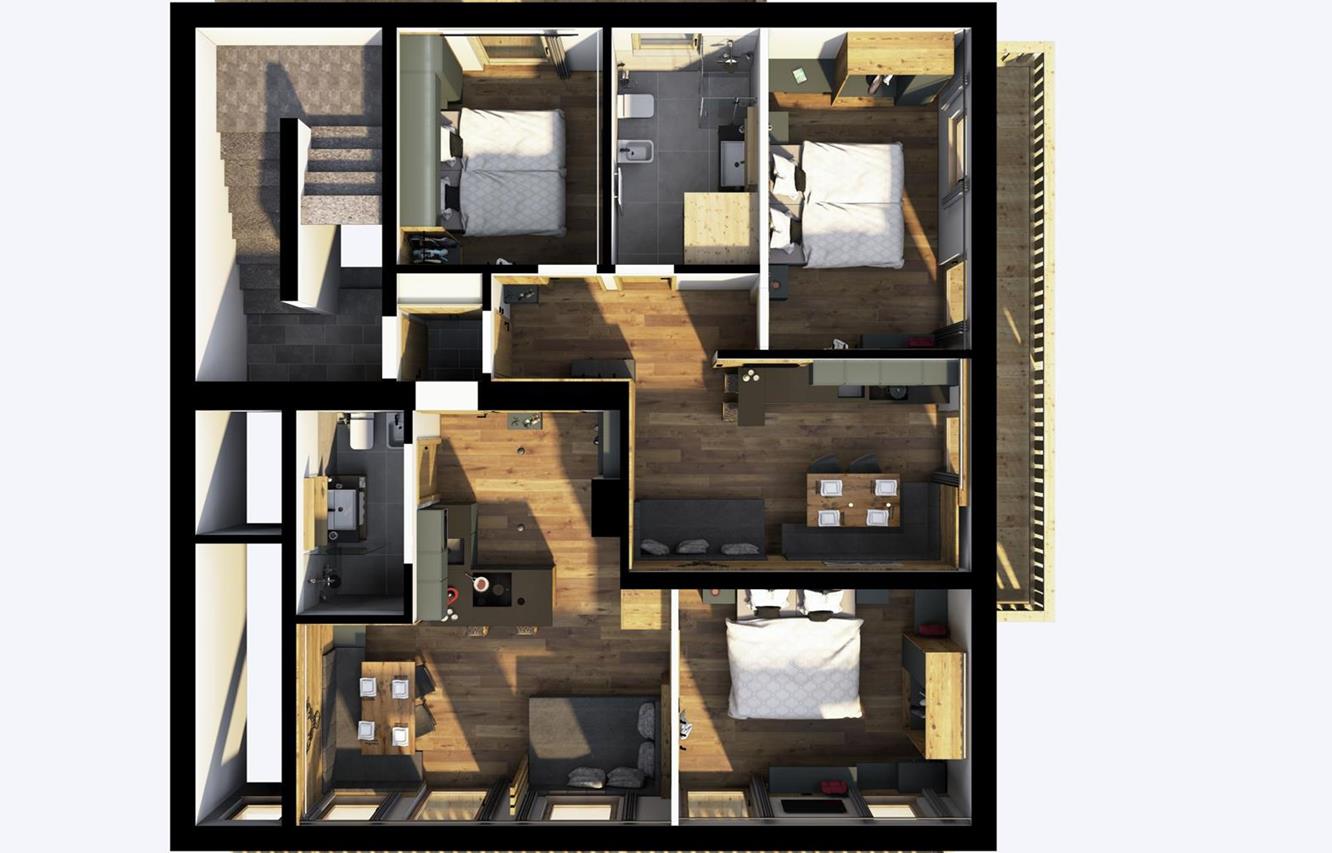 3D floor plan of the Helm apartment