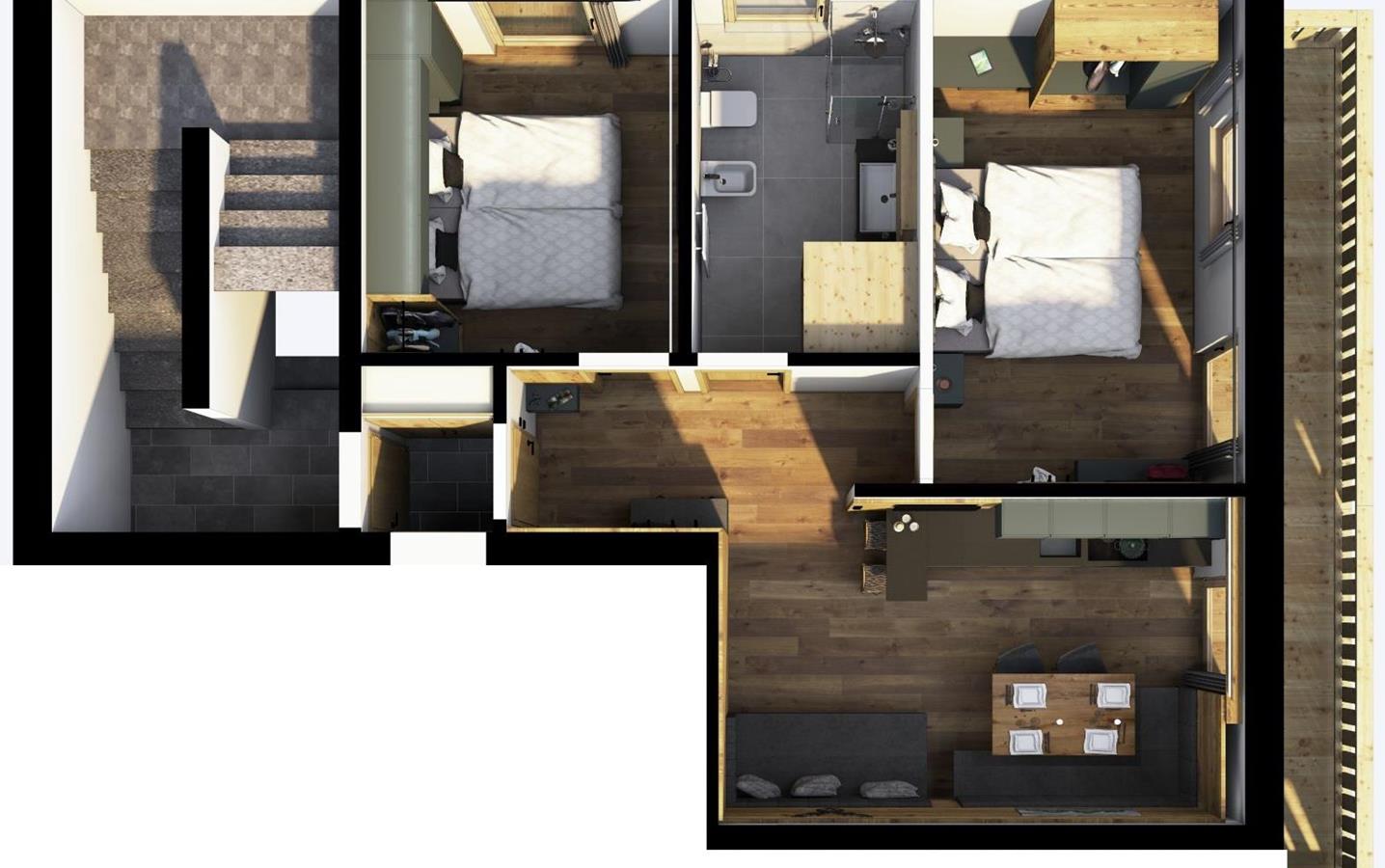 3D Grundriss des Appartments Helm